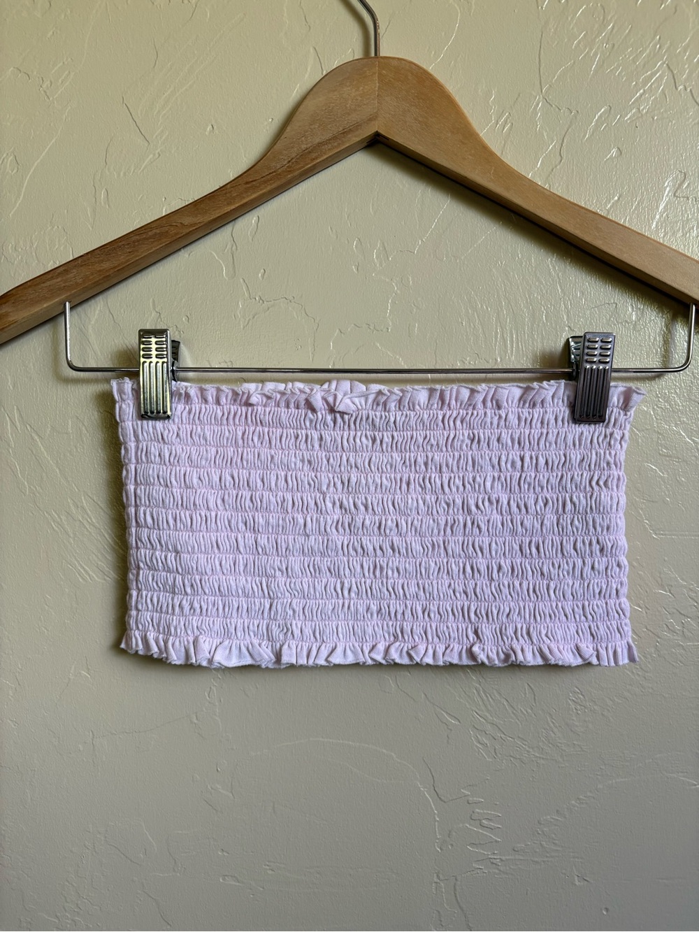 Brandy Melville Smocked Ruffle Light Baby Pink Kessy Bandeau Crop Tube Top